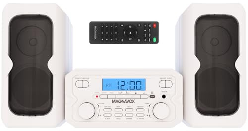 Magnavox 3-Piece Compact CD Shelf System with Digital FM Stereo Radio, Bluetooth Wireless Technology, and Remote Control in Silver | LCD Display | AUX Port Compatible