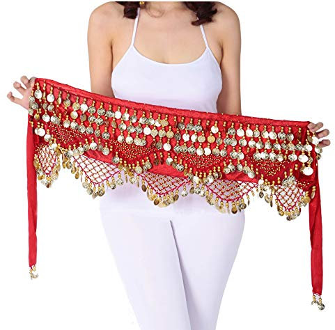 Breevo Bauchtanz Hüfttuch für Frauen S/M/L/XL, rot, Small-Medium