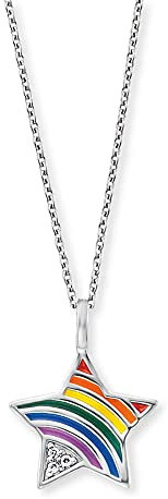 Herzengel Mädchen Kinder Halskette aus Sterling Silber und einem Anhänger mit buntem Stern-Regenbogen aus Emaille - Karabinerverschluss - längenverstellbar - nickelfrei