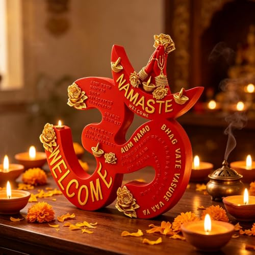 BangBangDa Hindu Diwali Wandskulptur – Indische Om-Wandbehang | Handgefertigt, Heimdekoration, Yoga-Raumdekoration, Meditationsgeschenke