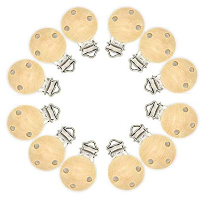 Clips pour sucette bébé, 12 pinces tétine en bois porte-jarretelles, clips bébé tétine, clips tétine en bois, clips tétine avec trous anti-suffocation, pour attaché aux vêtements et clips