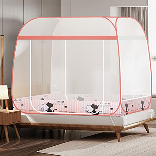 Moustiquaire pour lit, tente de voyage portable de Mongolie, filet de yourte pliable double portes avec fond pour voyage en plein air pour bébés, enfants et adultes, pas besoin de se blottir, rose,