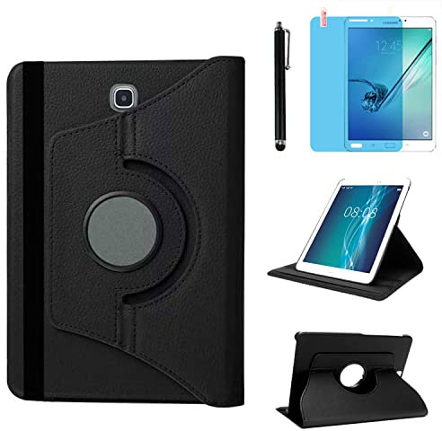 Custodia per Samsung Galaxy Tab S2 8 2015 (SM-T710 SM-T713 SM-T715), custodia con supporto girevole a 360 gradi, con pennino capacitivo, pellicola per schermo (nero)