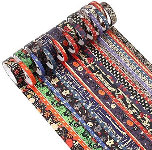 Juego de Cinta Washi Halloween Washi Tape 20 Rollos Cintas Decorativas Diseño de Murciélago Calaveras Cinta Adhesiva de Papel para Manualidades Bricolaje Álbumes de Recortes Planificadores Regalos