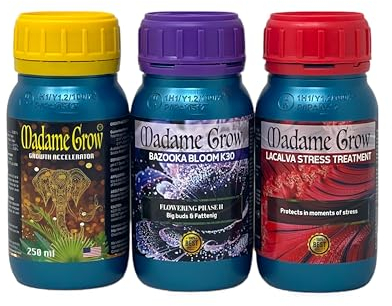 MADAME GROW Fertilizante 420 plantas verdes - Abono para plantas verdes - Abono líquido para plantas - Fertilizante para el crecimiento universal - Fertilizante para la floración (KIT KAMALA 3x250ml)