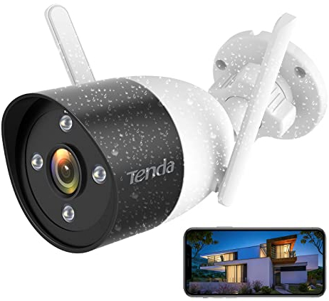 Tenda Outdoor Security Camera with Color Night Vision | IP Camera Wifi for Outdoor Surveillance IP66 Waterproof | Two-Way Audio 1080P | Motion Detection Instant Alarm | Works with Alexa, CT3