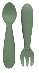 ezpz Mini Fork & Spoon - pack de cuchara y tenedor - Oliva - 12+ meses