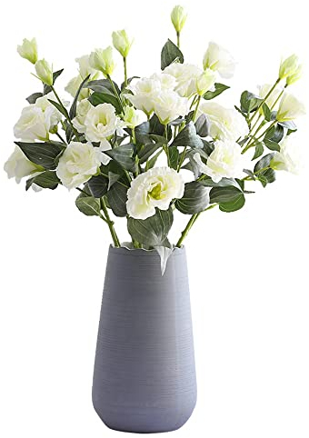 XZJMY Eustoma Lisianthus, Kunstblumen, Blumenstrauß, 4 Zweige, 3 Köpfe, Seidenblumen, Blumenarrangement, Zubehör, Kunstplastik-Blume für DIY, Hochzeit, Party, Heimdekoration (weiß)