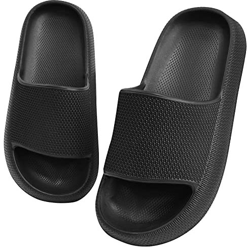 WYSFLY Kids Sliders Boys Girls House Slippers Non-slip Summer Beach Pool Slide Sandals Black 2 UK