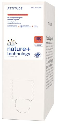 ATTITUDE Recharge Lessive Liquide, certifiée EWG, HE, végan, à base de plantes, parfum Baies d’Été, 160 brassées, 4 L