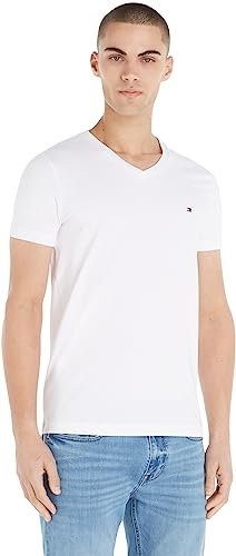 Tommy Hilfiger Hombre Camiseta Manga Corta Core Stretch Cuello de Pico, Blanco (White), S