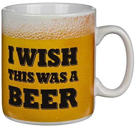 MIJOMA XL Kaffeetasse – Lustige Tasse „I Wish This Was a Beer“, großer Becher 800 ml, Geschenkidee für Bierliebhaber