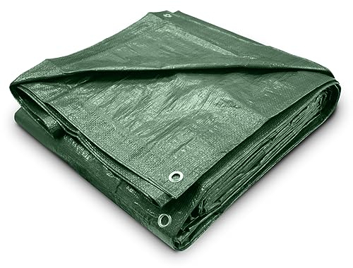 Grüne Abdeckplane, 2,7 m x 3,5 m (Schnittgröße), leichte PE-Kunststoffplane, 80 g/m², wasserabweisend, Bodenplane, Mehrzweck-Plane für Gartenmöbel, Schuppen, Camping (2,7 x 3,6 m)