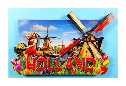 Souvenir Magnet Holland Tulpen Fahrrad Windmühle 9,5 x 6 x 0,7 cm Holland Maritim Kühlschrankmagnet Figur Deko GMTX 9037