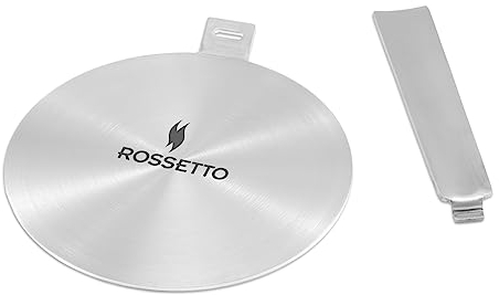 ROSSETTO Adaptateur Induction Disque Plaque Relais Diffusion de Chaleur en Acier Inoxydable avec Poignée Inox Détachable pour Moka Cafetières (24cm)
