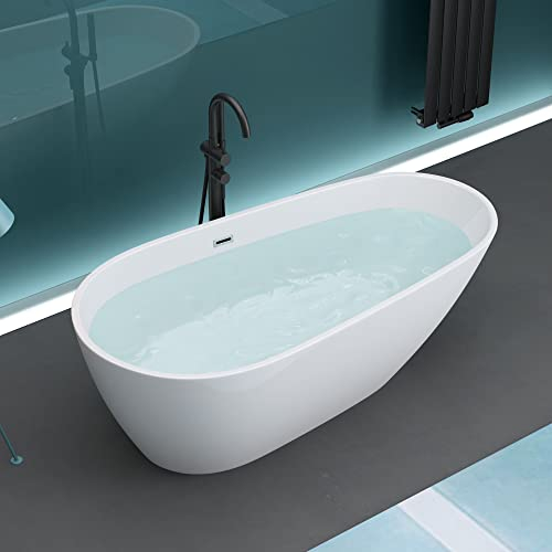 Mai & Mai Freistehende Badewanne Acryl 167x84x56cm Oval Design Standbadewanne Weiß inkl. Push-Open Ablaufgarnitur V506OA neu
