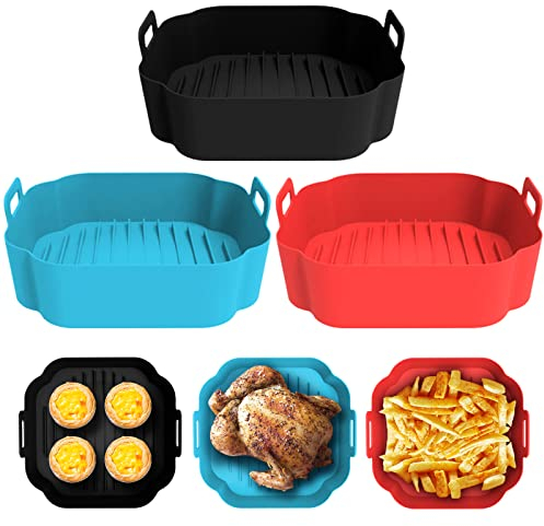 3 Packungen Silikonform für Heißluftfritteuse, Silikonform für Heißluftfritteuse Zubehör, 20,3 cm Air Fryer Silikon Liner Wiederverwendbare Air Fryer Liner,Ersatz von Pergament Liner Paper Air Fryer