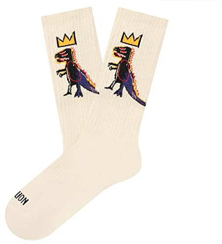 Jimmy Lion Basquiat printed socks, made of premium combed cotton, size 36-40 | 41-46 in half. Walk in style!, Athletic Basquiat Fish Dispenser - Beige, 41-46