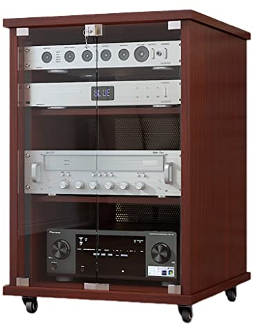 FIFOR Moblie Enclosed Audio Tower, 3- bis 4-stöckiger Medienständerschrank mit Glastür und 2 Schlössern, Unterhaltungszentrum-Medienkonsolenschrank (Color : Brown, Size : 56 * 60 * 86cm)