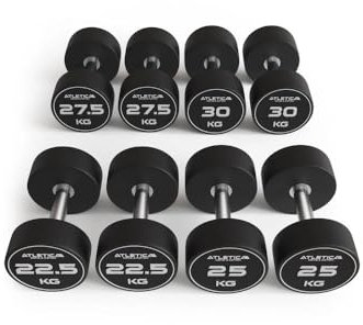 Atletica Polyurethan Rundhantel Set | 22,5 kg - 30 kg | Premium Design | Extrem Robustes Kurzhantel Set | Geruchsfrei | Gerader Griff mit Hartchrom | Hanteln paarweise von 22,5 bis 30 kg