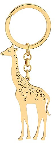 DALANE Acier Inoxydable Drôle Girafe Renne Porte-clés Cadeaux pour Femmes Filles Orignal Cerf Voiture Sac Charms Décor (Girafe Plaqué Or 18K)