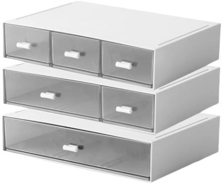 Organizador de escritorio apilable con 6 cajones, caja de almacenamiento de plástico de 3 niveles, cajones de escritorio, almacenamiento de maquillaje, organizador de escritorio y accesorios (blanco)
