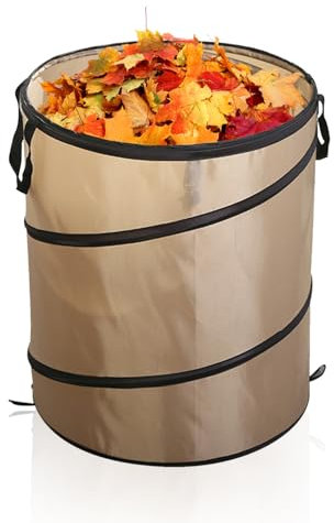 Tissting Poubelle de Camping 34 Diamètre 10 Gallons Grand Modèle à Pince Vert Foncé Tissu Oxford Sac à Déchets Pliable Portable Poubelle de Camping pour Balcon Gar Camping(Beige)