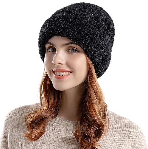 Winter Damen Verdickt Mütze Warme Plüsch Beanie Thermo Strickmütze Unisex Fleecefutter Slouchy Hüte Fuzzy Hut Chunky Mützen Winter Mütze Outdoor Reiten Radfahren Ski Arbeiten Mütze für Männer Frauen