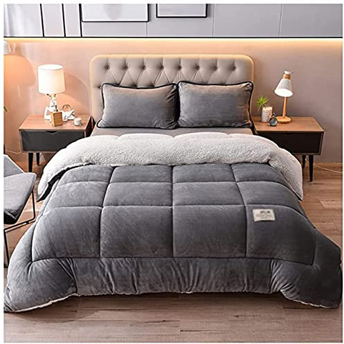 ZTGL Edredón Ultra Suave, Núcleo Nórdico, Terciopelo De Cordero Grueso Cálido De Invierno, Cristal y Borreguito, Manta Cama ,Light Gray,150x200cm(2kg)