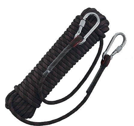 Statisches Kletterseil 20mm Outdoor-Kletterseil 32ft 98ft 197ft 591ft Hochfestes Sicherheitsseil Mit 2 Stück Karabiner Fluchtseil Für Fitness Und Krafttraining ( Color : Black , Size : 20mm x 170m )