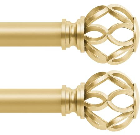 TVWOO Dekorative Landhaus-Gardinenstangen, goldfarben, 2 Stück, 91,4–223,5 cm, verstellbar, strapazierfähig, Einzelfenster-Gardinenstange für Schlafzimmer, Wohnzimmer, goldfarben, rustikale