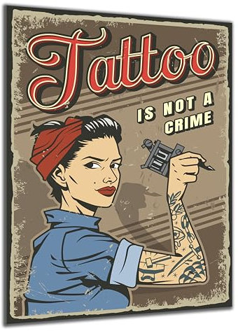 DARO Design - Wand-Bild auf 6mm HDF 40x30 cm Tattoo - Wand-Deko Bilder Geschenk Vintage-Schild Retro-Schild