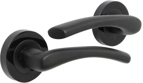 Haven Heritage Door Handle Sets - Zena Design Modern Matt Black Door Handles Internal & External Use - Black Matt Black Lever Latch with Black Nickel Rose Sold as 1 Pair