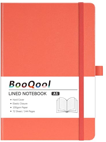 A5 Notebook - Notebook A5 with Premium Paper, Faux Leather Notebook, 5.7 X 8.4, Hardcover, 144 Pages - Orange pink