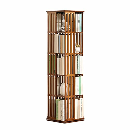 XCRFKGW Libreria in Legno a 5 Livelli, 360 ° Scaffali Girevoli di Stoccaggio，Mobile Libreria Verticale Angolare, Porta Libri per Sala Camera Studio Soggiorno, Ufficio, Espositore (5 Livelli)