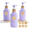 Shampoo and Conditioner Dispenser Set of 3, 16OZ Refillable Purple Shampoo and Conditioner Bottles, Extra-Thick Plastic Empty Body Wash Dispenser with Pump and Tray for Bathroom and Shower