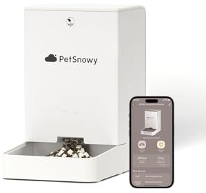 PetSnowy 4L Automatischer Futterspender für Katze und Hund, WiFi Katzenfutterspender mit APP-Steuerung, Duale Stromversorgung, 3 Frische-Lock,1–10 Mahlzeiten/Tag Creamweiß