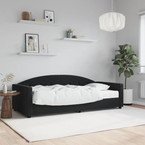THOYTOUI Tagesbett, Holzbett Bett Bettrahmen Bettgestell Geeignet für Hotel Schlafzimmer Wohnung Gästezimmer mit Matratze Schwarz 90x200 cm Samt