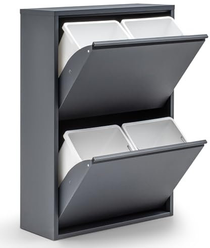 gowoll Mülleimer Küche aus Fleckenfest Biomülleimer Wandmontage Abfalleimer Mülltrennsysteme Küchenmülleimer mit Herausnehmbarer Inneneimer Recycling system (4 x 15 L) Anthrazit