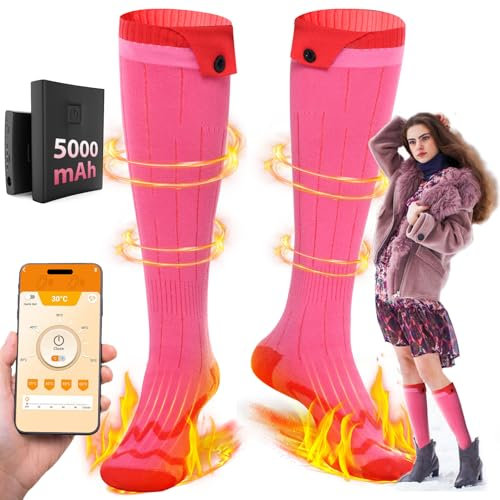 Calcetines térmicos para mujer, calcetines eléctricos, calcetines recargables con batería de 5000 mAh, calcetines de esquí lavables con calefacción, calentadores de pies, regalos del día de San