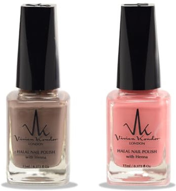 (2Pcs Set) Henna Infused Halal Nail Polish Water Permeable Nail Polish Wudhu friendly and Vegan Long lasting Shiny Nail polish (Amira, Azim)