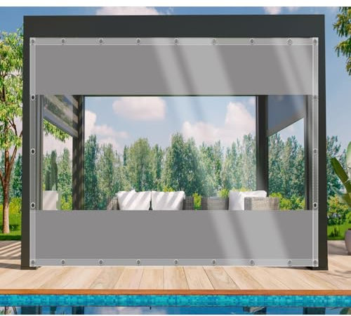 DGSFES Clear Tarpaulin Waterproof Heavy Duty H 2.7mxL 3.5 Clear Tarp with Eyelets,Outdoor Transparent Rainproof Tarpaulin 600 g/m² Clear Pergola Side Panels for Garden Patio Cover