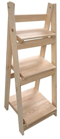 PROSBUD Regal Holz Holzregal Stehend Klappbar Bücherregal Schuhregal Mit 3 Ebenen 109 x 40 x 44 cm Standregal Leiter Kiefernholz Naturfarbe Stabil