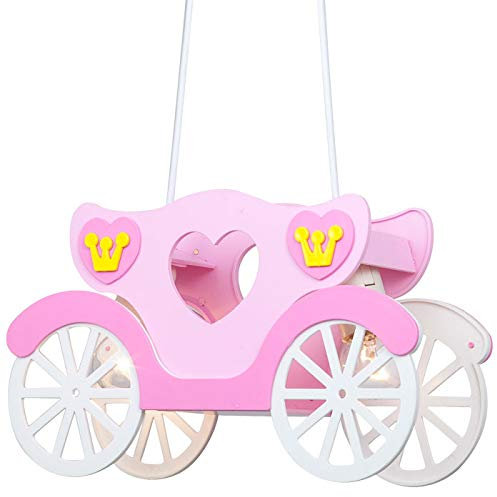 GLOBO Kinderleuchte Mädchen Hängeleuchte Kutschen Leuchte Pendellampe Kinder Zimmerlampe Pendelleuchte Prinzessin, pink, 2x E27, LxBxH 33 x 10,5 x 75 cm
