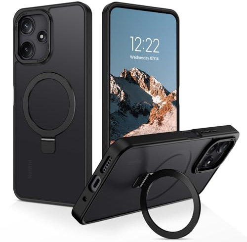 GUAGUA für Xiaomi Redmi 12 Hülle [kompatibel mit Magsafe] für Xiaomi Redmi 12 4G/5G Magnetisch Handyhülle mit Ring Ständer Rückseite Durchscheinende Kratzfeste Schutzhülle Case (6,79'') Schwarz