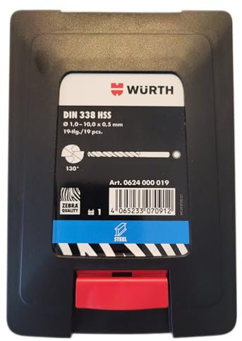 Würth ZEBRA Premium Lot de 19 forets à métal Ø 1,0-10,0 x 0,5 mm, HSS DIN 338 type RN 130° 19 pièces