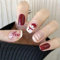 Snowman Christmas Red Fake Nails - 24pcs Stick on Press on Short Square Nails - DIY Home Manicure