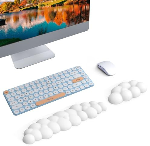 MEETOZ Cloud Keyboard and Mouse Wrist Rest, Cloud Palm Rest Set with PU Leather Memory Foam, Soft Ergonomic Memory Foam Keyboard Wrist Support for Office, Home, Gaming, Laptop