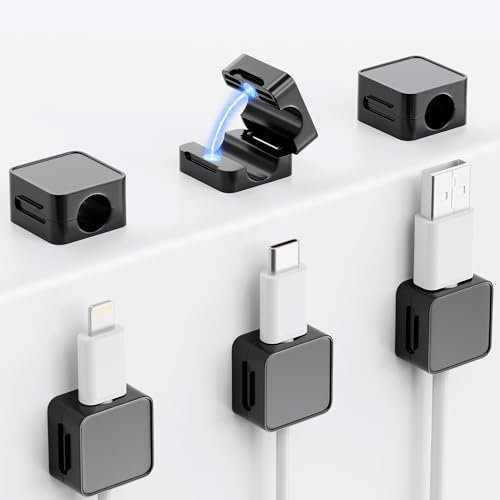 [6 Stück] Kabelhalter Kabelclips, Kabel Organizer - [Einhand-Bedienung] Feder Kabelklemmen Selbstklebend, Kabelorganizer für Schreibtisch/Wand, Kabelmanagement für Netzkabel, HDMI, Ladekabel