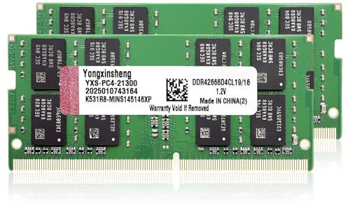 Yongxinsheng DDR4 2666MHz 32GB Kit (16GBx2) Laptop RAM PC4-21300 SODIMM Non-ECC Unbuffered 1.2V 2Rx8 Dual Rank 260-Pin CL19 PC Computer Memory Upgrade Module Arbeitsspeicher